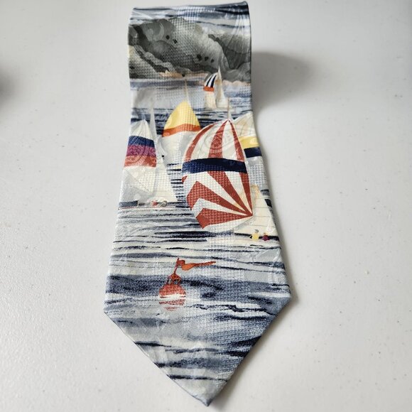 Consenso Ties Paul Brent Nautical Silk Tie Sailing Boats Art Print - Picture 1 of 6